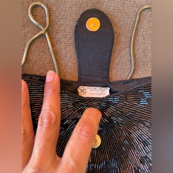 Vintage Hand Beaded Black Evening Shoulder Purse Bag - Picture 8 of 9